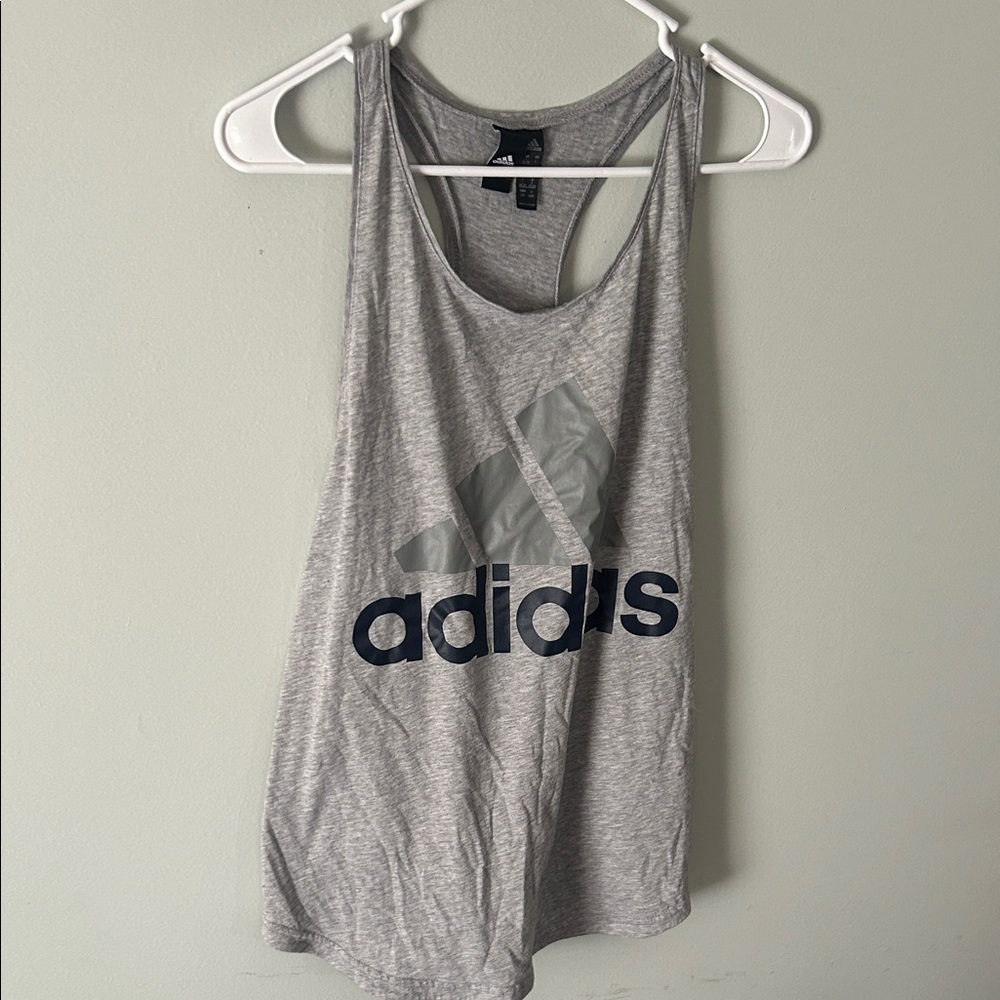 adidas Heather Gray Tank with Navy Logo